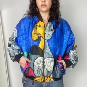 Vintage 90s Pablo Picasso Arts Satin Bomber Jacket